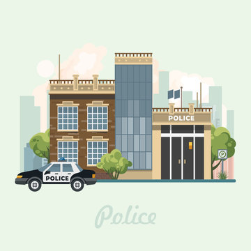 Police office building vector illustration in flat design.