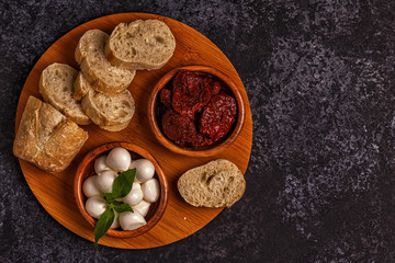 Fresh bread with snacks.
