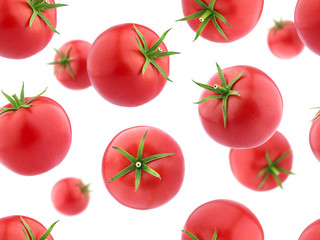 Falling tomatoes isolated on white background. Seamless Pattern wallpaper