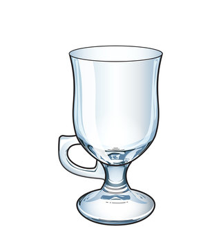 Coffee glass cup. Realistic vector illustration. Empty glass for mulled wine. Traditional mug for Irish coffee, empty, vector illustration isolated on white background. EPS10.