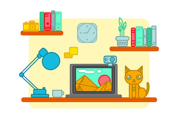 Creative office workspace. Illustration of modern.Flat minimalistic style