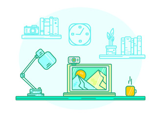 Creative office workspace. Illustration of modern.Flat minimalistic style