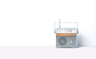 Vintage antique retro old radio in the interior. 3d illustration