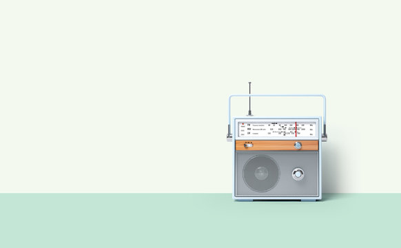 Vintage antique retro old radio in the interior. 3d illustration