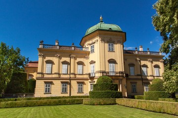 Fototapeta na wymiar Baroque chateau Buchlovice in the Czech Republic. Classical baroque building. Tourism in Central Europe. Ornamental gardens.