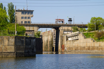 Gateway in the Svetlovodsk hydroelectric power plant on the river Dnieper, Ukraine