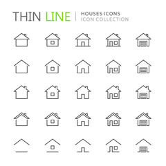 Collection of houses thin line icons