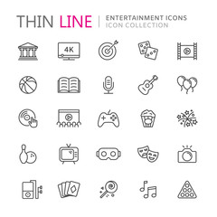Collection of entertainment thin line icons
