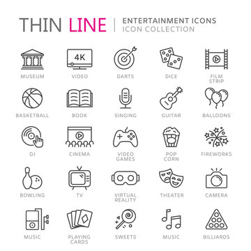 Collection of entertainment thin line icons