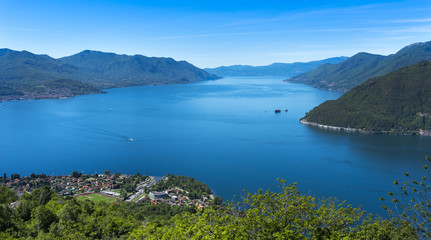 Fototapeta na wymiar View over Maccagno to Lake Maggioreo - Maccagno, Lake Maggiore, Varese, Lombardy, Italy