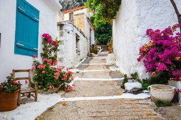 Narrow street in the village of Kritsa near Agios Nikolaos, Crete, Greece