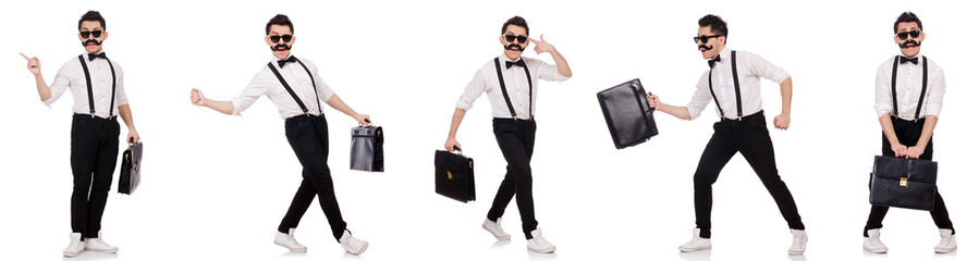 Young man with briefcase isolated on white