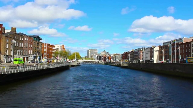 Dublin City and Liffey River, Ireland, Time Lapse, 4k
