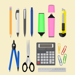 Vector set of stationery in the style of flat design