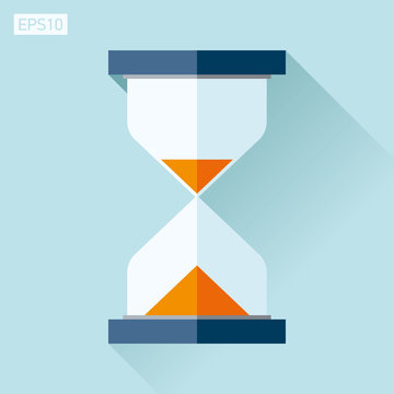 Hourglass icon in flat style, sandglass on blue background. Vector design element for you project 