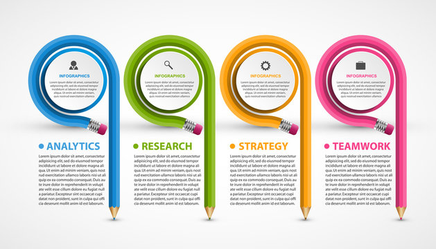 Infographics template with pencil. Can be used for education or business presentations, information banner.