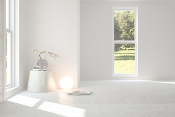 Fototapeta na wymiar Idea of white empty room. Scandinavian interior design. 3D illustration