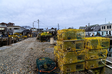Lobster traps at White Wharf in Rockport, Massachusetts, USA