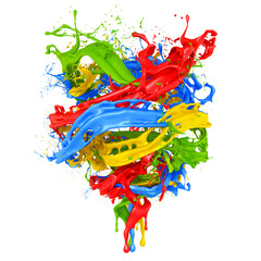 Abstract splash paint isolated white background. 3d illustration, 3d rendering.