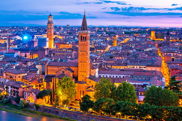 Fototapeta na wymiar Verona towers and rooftops evening view