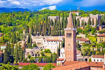 Verona rooftops and Castel San Pietro view - obrazy, fototapety, plakaty