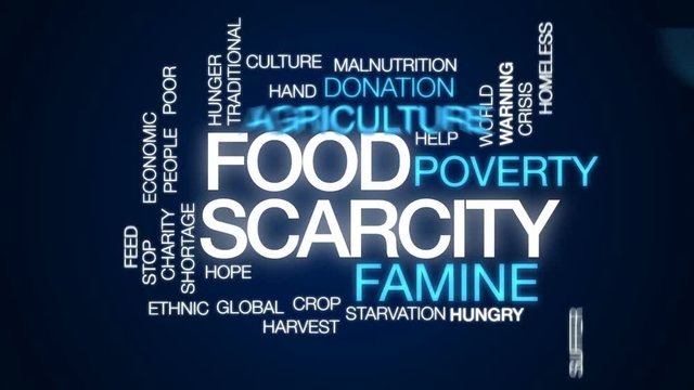 Food scarcity animated word cloud, text design animation.