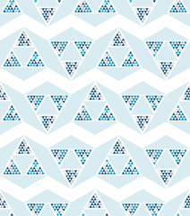 Abstract seamless pattern of triangles. Shades of blue.