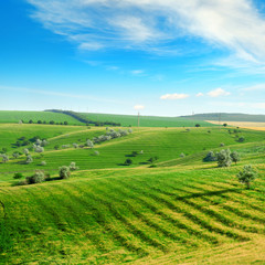 Fototapeta na wymiar Hilly terrain with terrace and blue sky