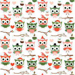 Cute Christmas and winter vector seamless pattern with cartoon o