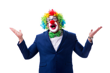 Funny businessman clown isolated on white background