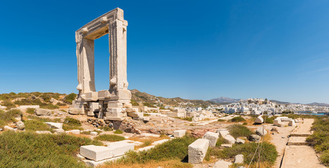 The Portara, one of Naxos most famous landmarks connected to Naxos (Chora) town by a causeway....