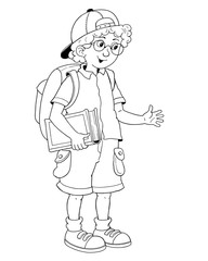 Back to school. Coloring book. Coloring page. Cute and funny cartoon characters