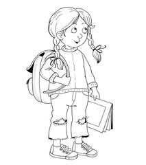 Back to school. Coloring book. Coloring page. Cute and funny cartoon characters