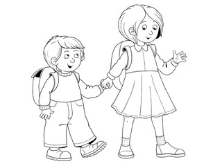 Back to school. Coloring book. Coloring page. Cute and funny cartoon characters