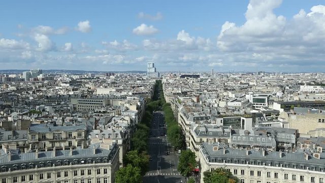 Arc de Triomphe skyline of Paris skyline from top of Arch of Triumph on Avenue de Wagram road in Paris city of France, Europe.