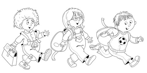 Back to school. Coloring book. Coloring page. Cute and funny cartoon characters