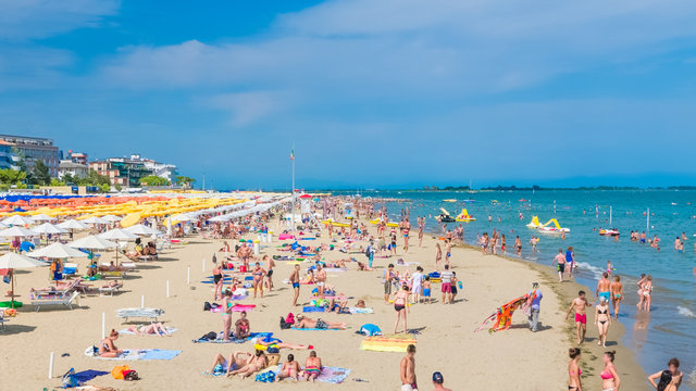 Summer family resort crowded with tourists