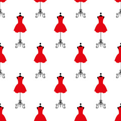 Fototapeta na wymiar Tailor mannequin in red dress. Seamless pattern.