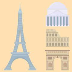 Euro trip tourism travel design famous building and euro adventure international vector illustration.