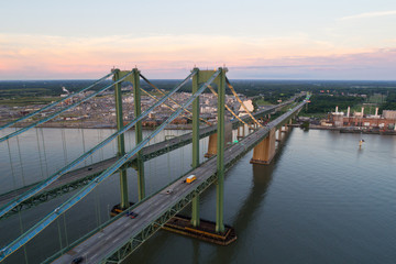 Aerial drone image of the Delaware Memorial Bridge - obrazy, fototapety, plakaty