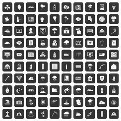 100 natural disasters icons set black