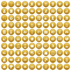 100 insurance icons set gold