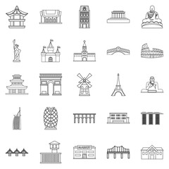 Construction icons set, outline style