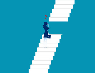 Businesswoman standing and looking stair. Concept business vector illustration.