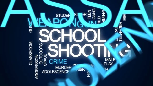 School shooting animated word cloud, text design animation.