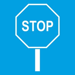 Stop road sign icon white