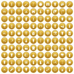 100 light source icons set gold