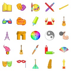 Motion picture icons set, cartoon style