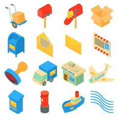 Poste service icons set, isometric style