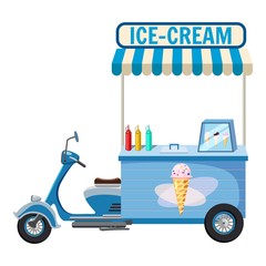Obraz premium Ice cream moped mobile snack icon, cartoon style